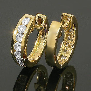 Yellow 14K Yellow Solid Gold Womens Diamond Huggie Earrings 0.95 Ctw